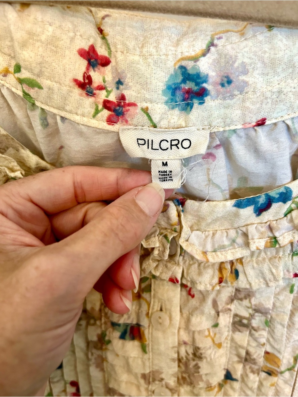 Pilcro Cream Floral Ruffle Blouse - Picture 2 of 9